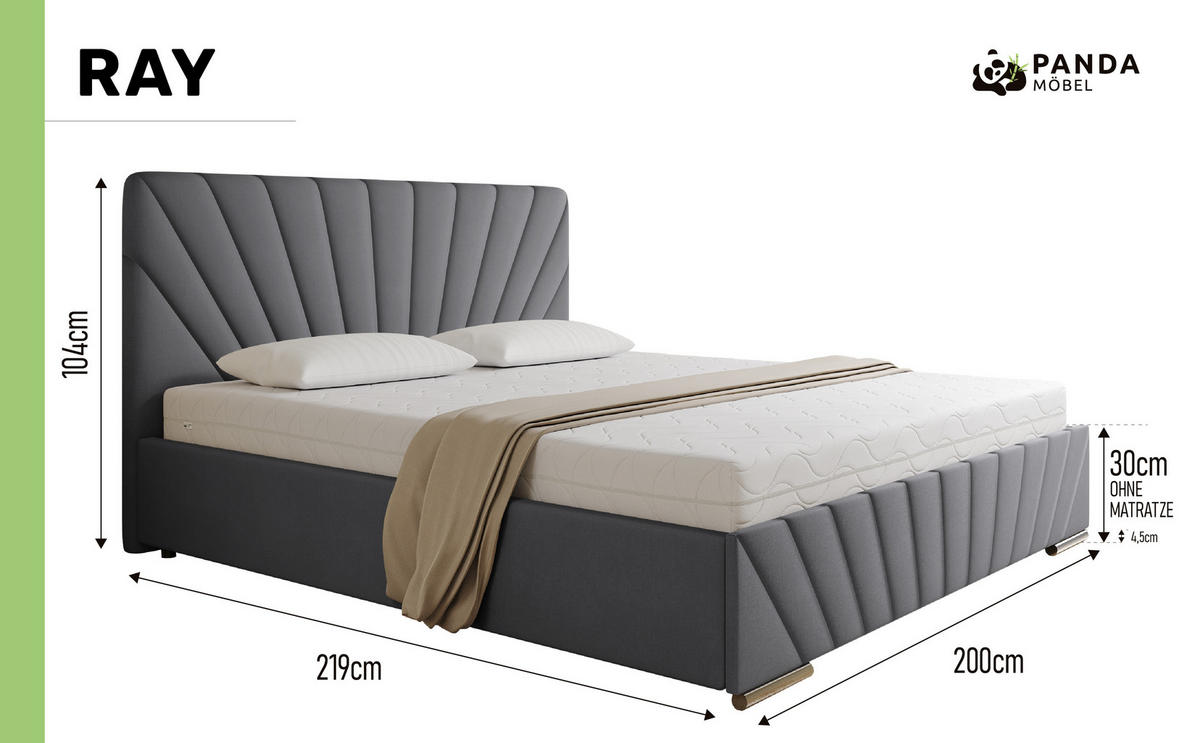 POLSTERBETT Ray 180 x 200 cm mit Bettkasten und Lattenrost ohne matratze- beige - Beige, Holz (180/200cm) - Panda Möbel