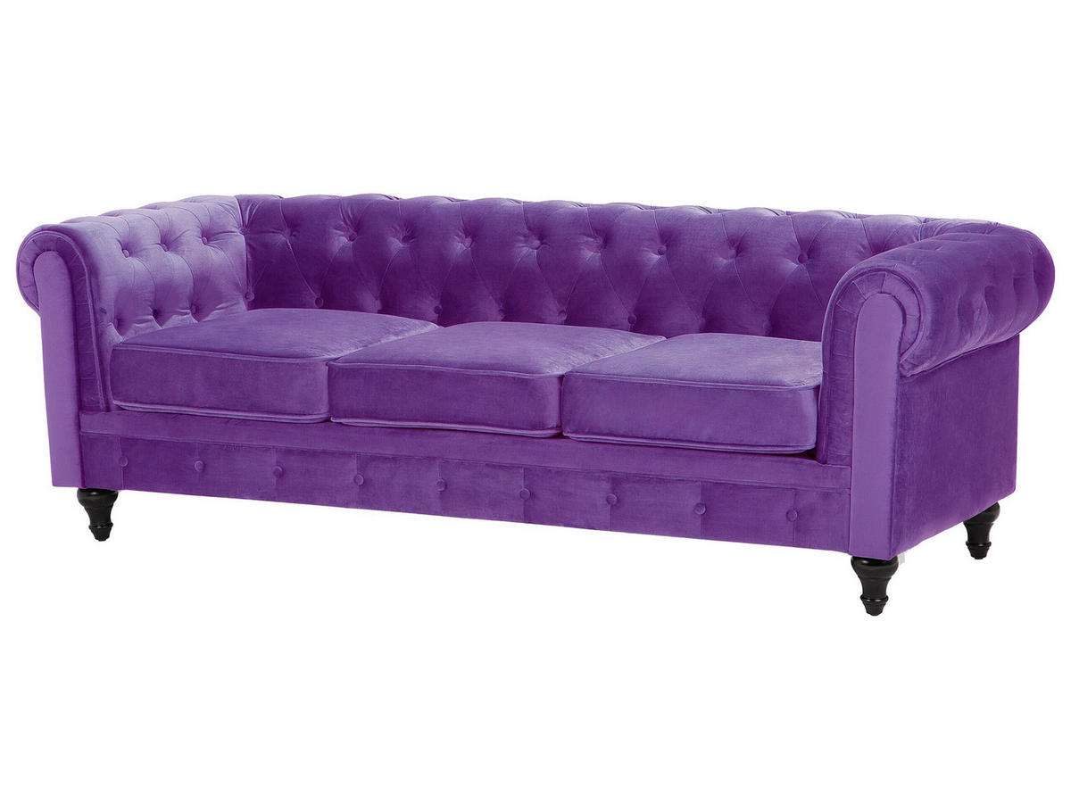 4-SITZER SOFA SET Samtstoff Violett Chesterfield - Violett, Textil (201/70/75cm) - Beliani