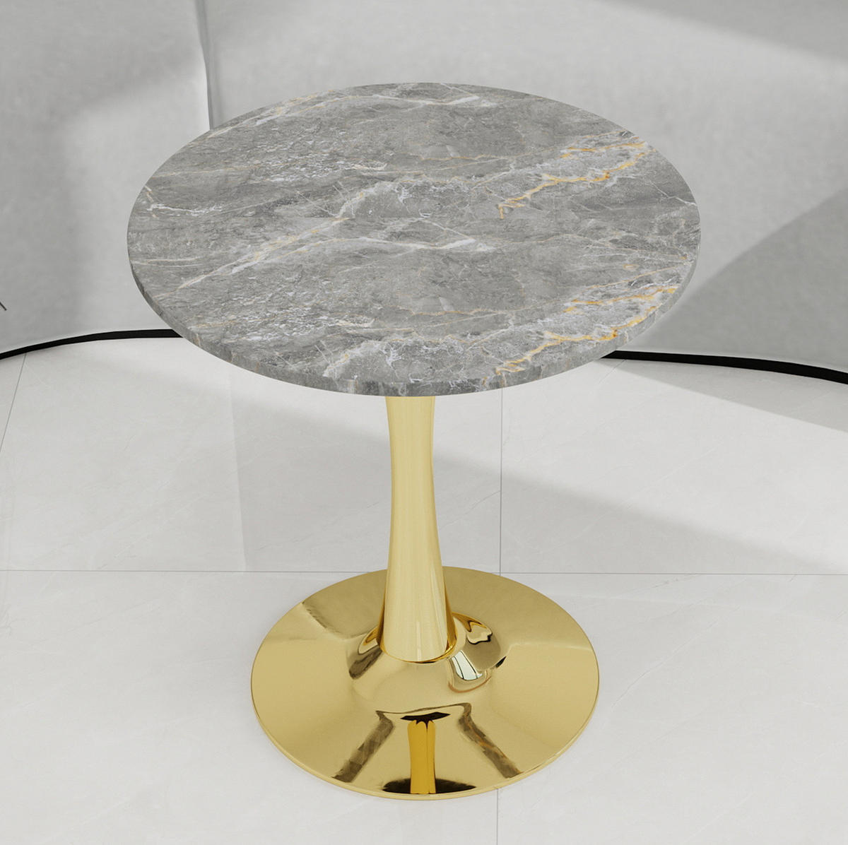 COUCHTISCH 70,1 cm in Gold aus Kunstmarmor–rund und vielseitig - Goldfarben, Stein (70/70/72cm) - Flora Grace