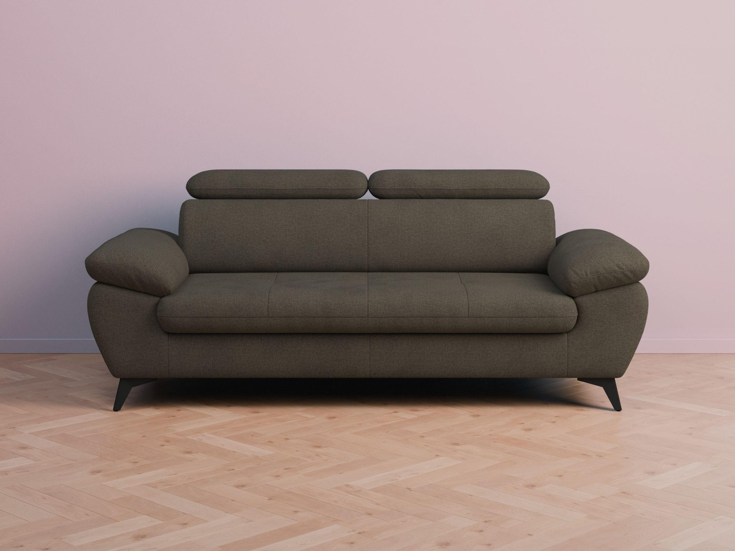 3-SITZER Karlstad Chenille Braun verstell. Kopfstützen B 215 cm - Dunkelbraun, Kunststoff/Textil (215/84/100cm) - foamnova