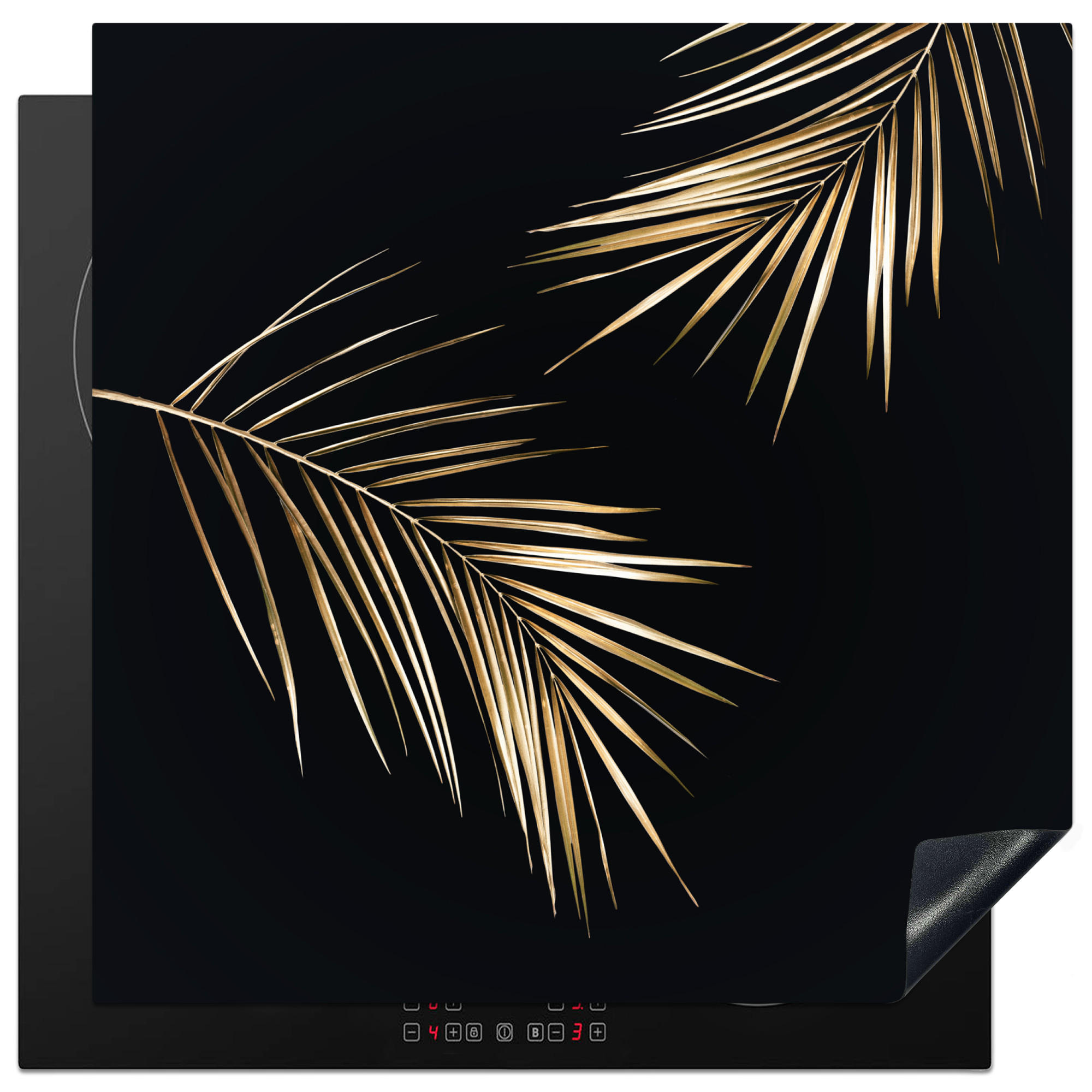 MuchoWow KRYT NA INDUKČNÍ DESKU Listy - Rostliny - Zlato - Černá - Luxusní 78x78 cm