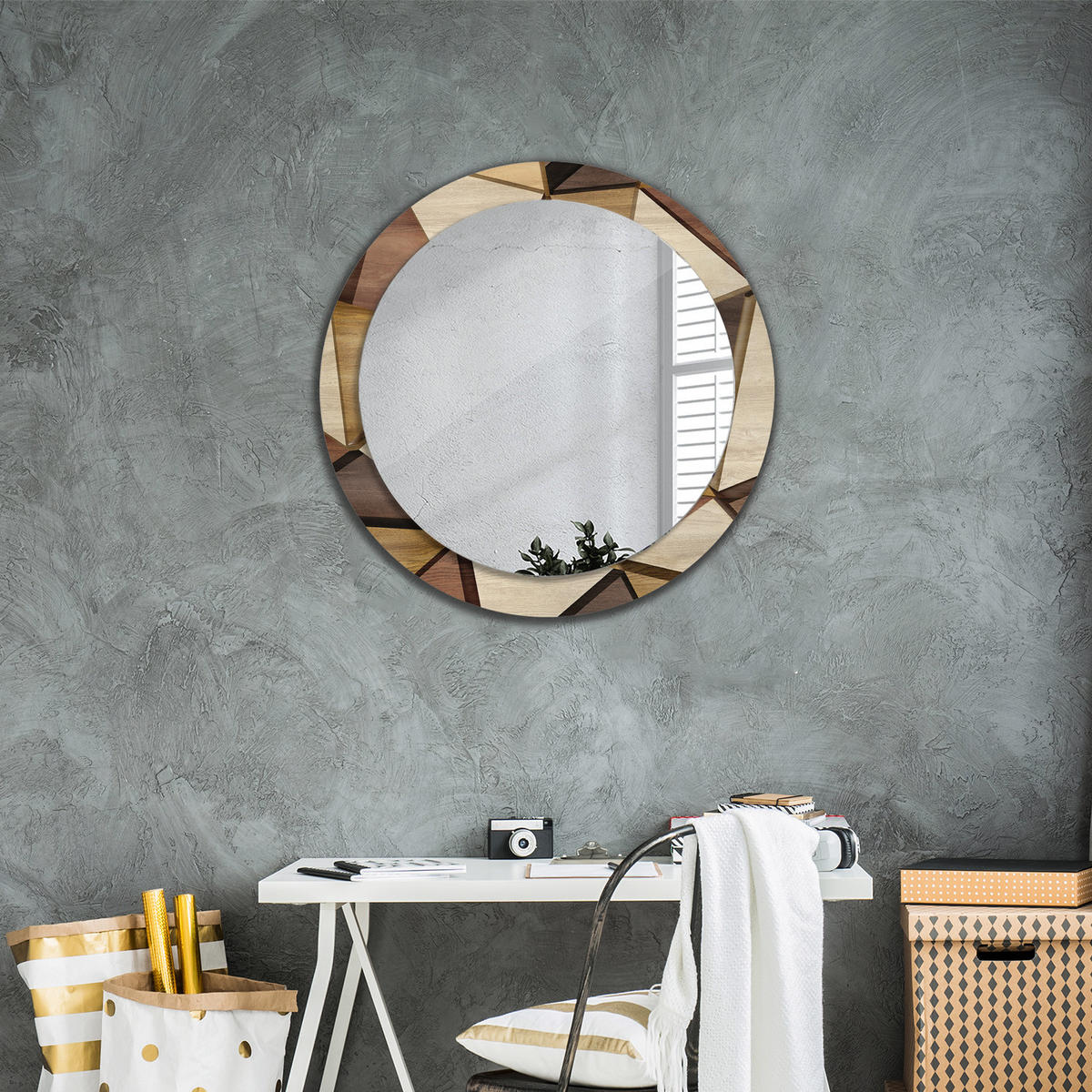 SPIEGEL Ø80 cm Rund mit Aufdruck - Hellbraun, Glas (80/80/0.4cm) - TULUP