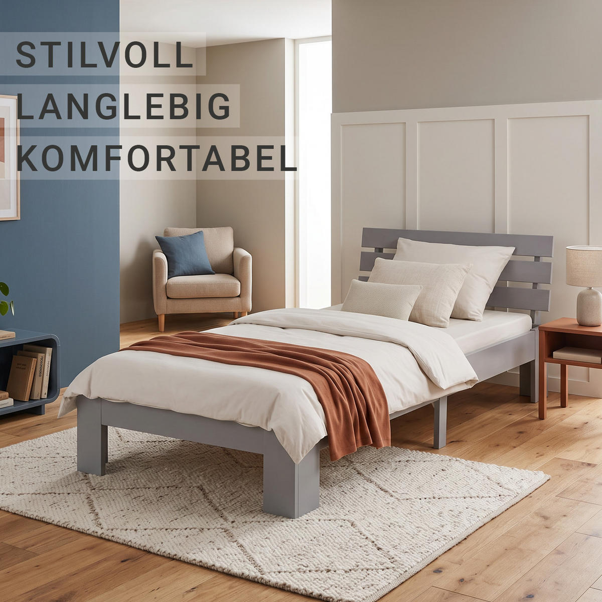 HOLZBETT Grau 90/200 cm Jugendbett mit Federkernmatratze - Grau, Holz (90/200cm) - Homestyle4u