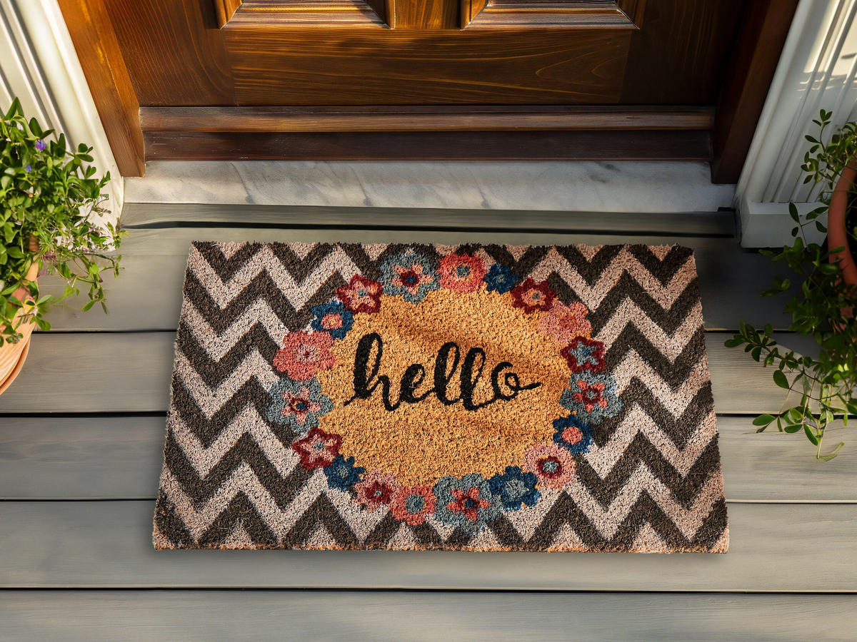 FUSSMATTE Bunt 40/60 cm Schriftzug Kokosfasern Tahan - Multicolor, Naturmaterialien (40/60cm) - Beliani