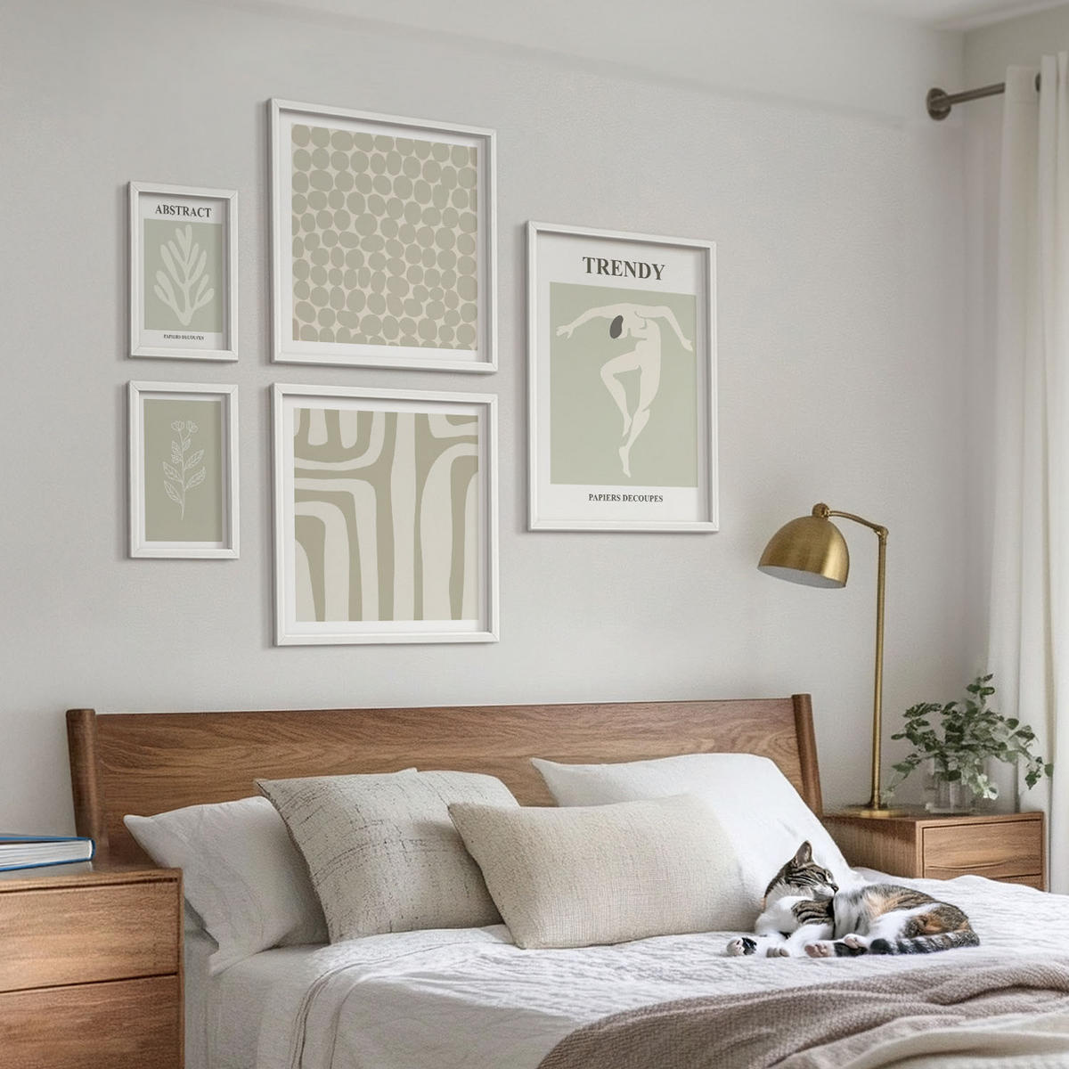 WANDBILDER 5er-Set - 50x50 cm & 20x30 cm & 40x60 cm Weißer Rahmen - Pflanzen- und geometrische Muster - Weiß, Kunststoff (40/60cm) - ArtPrintCave