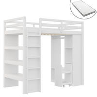 HOCHBETT 90/200 cm Weiß mit Regalen und herausnehmbarem Trolley mit Matratze - Weiß, Holzwerkstoff (90/200cm) - OKWISH