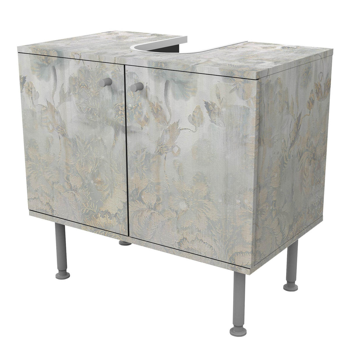 WASCHBECKENUNTERSCHRANK Strukturierte Vintage Blumen 60/55/35 cm - Silberfarben, Holzwerkstoff (60/55/35cm) - Bilderwelten