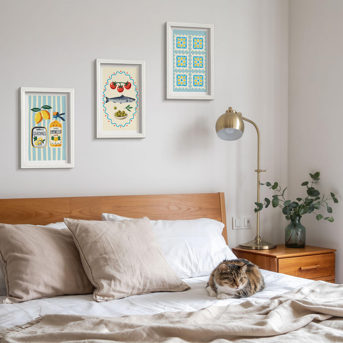 BILDER SET 3er Set - 20x30 cm Weißer Rahmen - Illustrationen von Küchen im mediterranen Stil - Weiß, Kunststoff (20/30cm) - TULUP