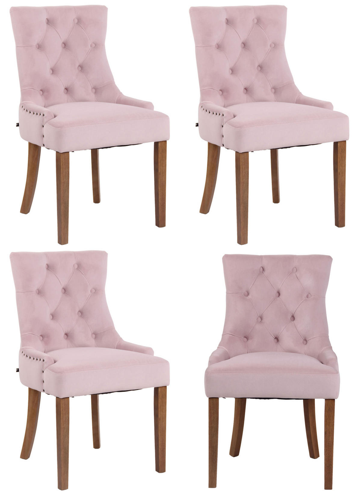 WOHNZIMMERSTUHL 4er Set Samt pink - Pink/Naturfarben, Holz/Textil (55/92/58cm) - CLP