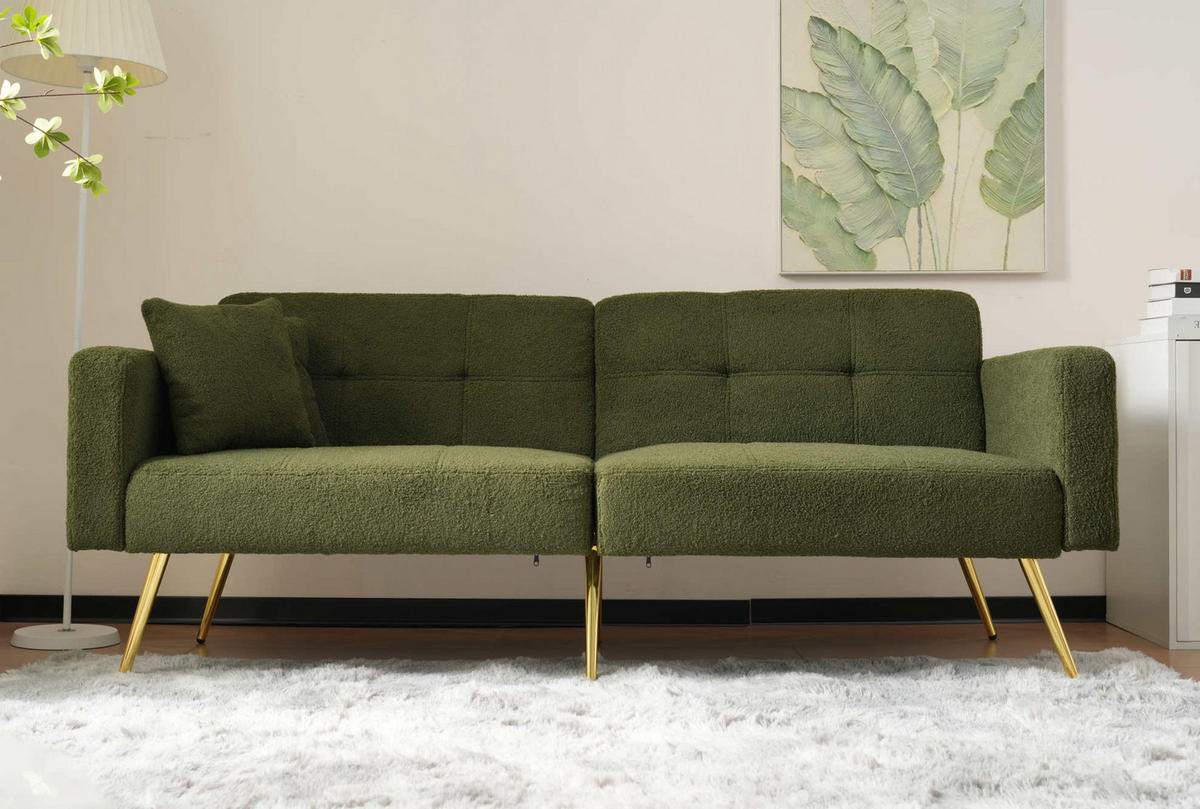 SCHLAFSOFA Sherpa mit verstellbarer Rückenlehne und Seitentaschen Antikgrün 175/64/72 cm - Grün, Textil (64/72/175cm) - Redom