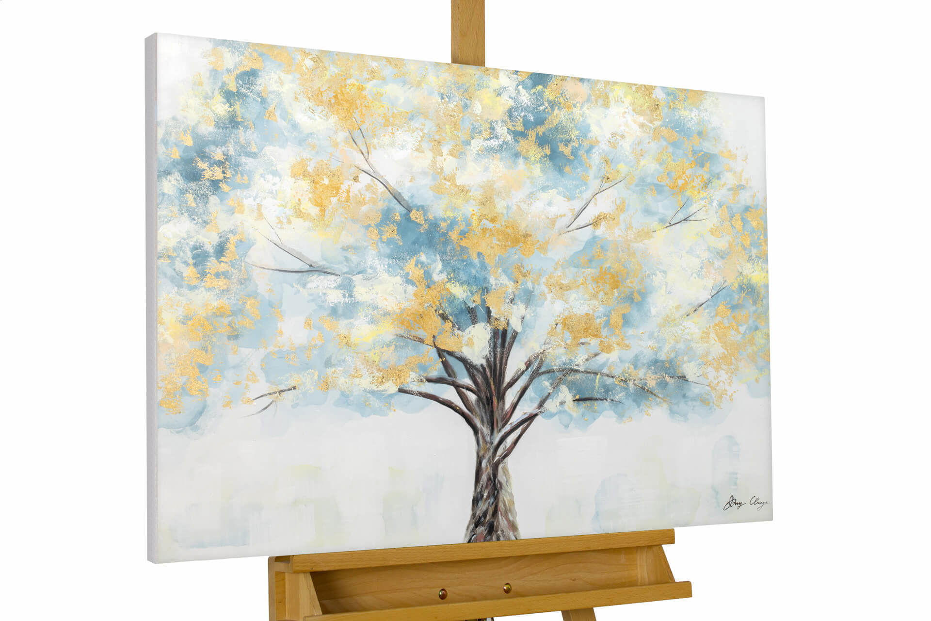 KUNSTLOFT RUČNĚ MALOVANÝ AKRYLOVÝ OBRAZ ZLATÝ/TURQUOISE, 100/75 CM