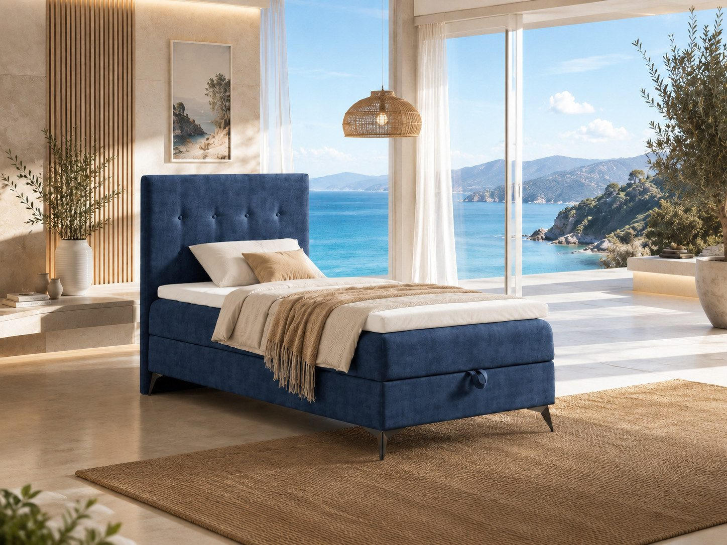 BOXBETT K15 Single SLIM mit Bettkasten & Bonell-Federkern ohne Topper - Dunkelblau, Holz/Textil (200/90cm) - Best For Home