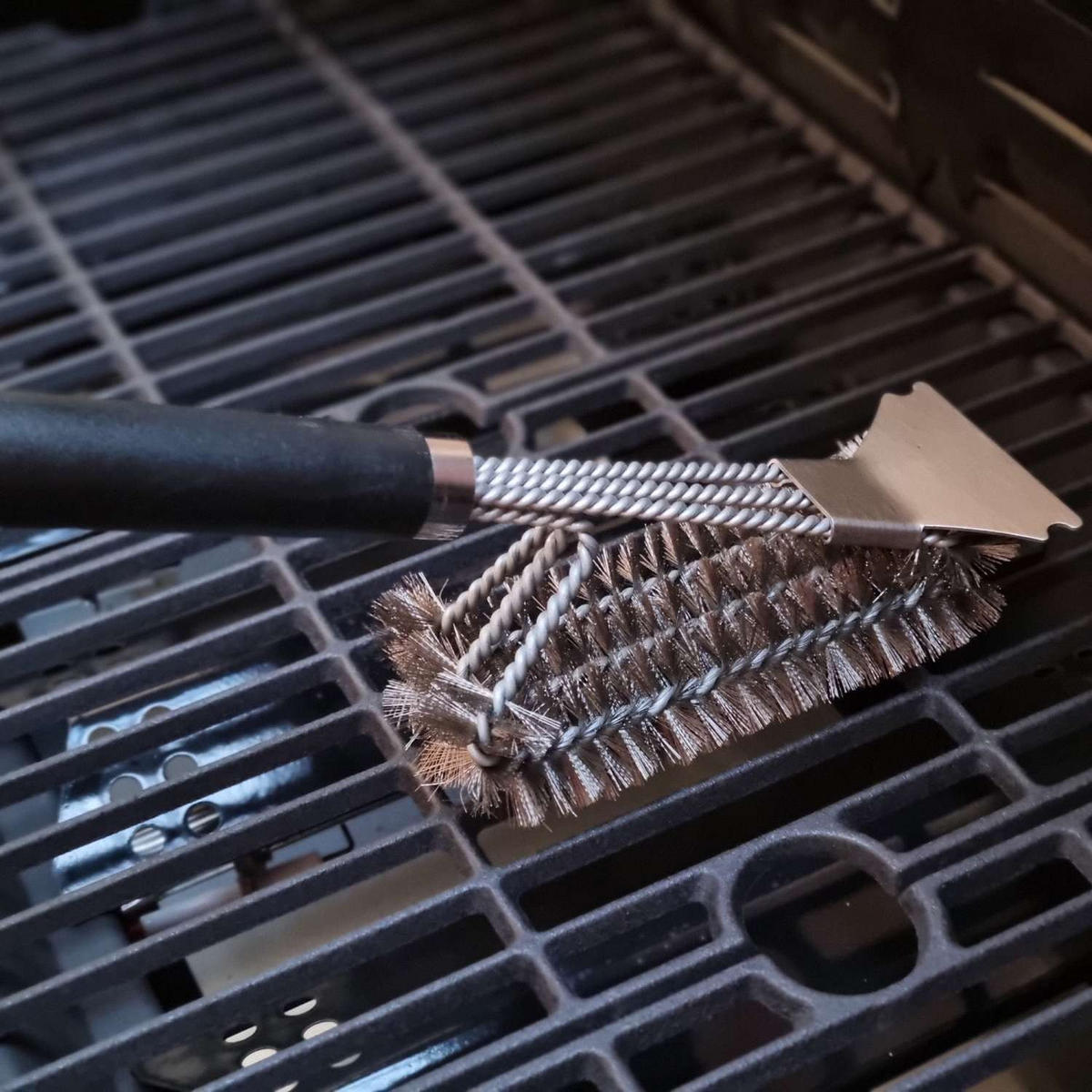 GRILLBÜRSTE aus Edelstahl mit Schaber 43.5 / 7 / 11.5 cm - Silberfarben, Metall (43.5cm)
