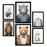 POSTER Set Mit 6 Bärenanzüge A3 & A4 Schwarzer Rahmen - Schwarz, Papier (29/3cm) - Nacnic