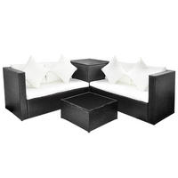 GARTEN-LOUNGE-SET 4-teilig Mit Auflagen Poly Rattan Schwarz - Creme/Schwarz, Kunststoff - vidaXL