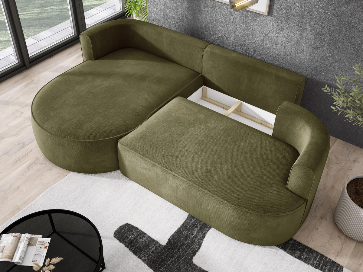 ECKSOFA FIORE-L Moderne Ausziehbare Schlaf-Funktion, automatischer Auffaltung, lose Rückenkissen freistehend LINKS 284x183x82 cm cm Green - Grün, Holz/Textil (183/284cm) - DomoHome