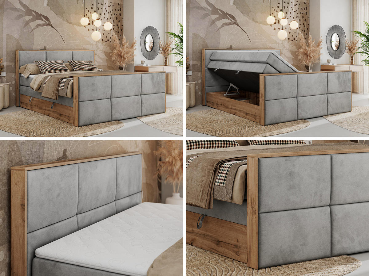 BOXSPRINGBETT ALBERO 2 KING DUO 120/200 Hellgrau Velvet - H3 - Hellgrau, Holz/Textil (120/200cm) - MKS