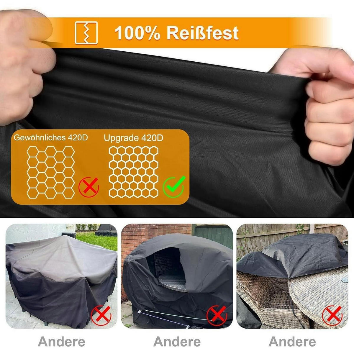 GARTENTISCH Abdeckung Rund Winterfest 158 cm - Schwarz, Textil (158/71/158cm)