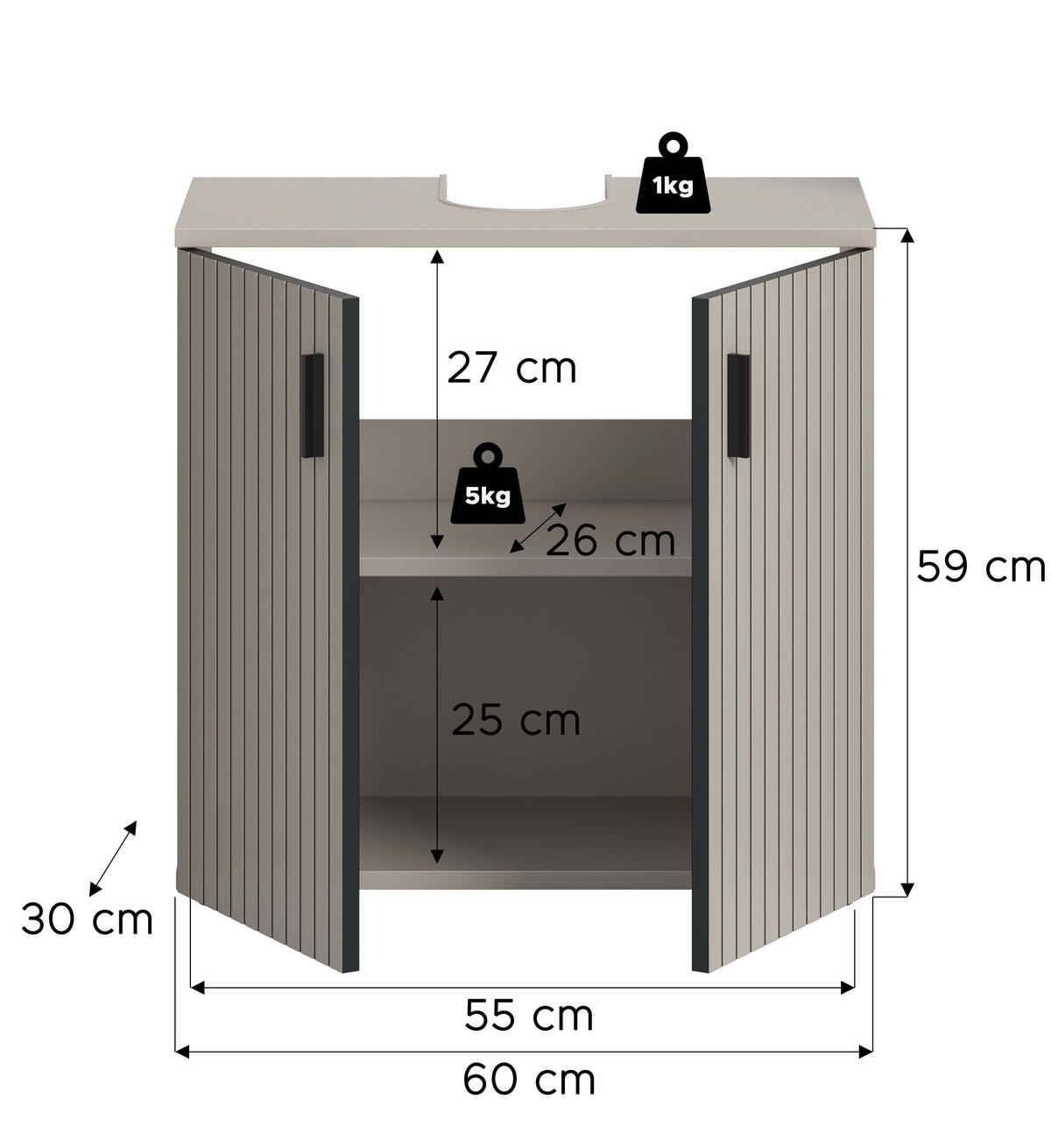 WASCHBECKENUNTERSCHRANK MONE (B/H/T: ca. 60/59/30 cm) in Kaschmir/Kaschmir - Kaschmir, Holzwerkstoff (60/59/30cm)