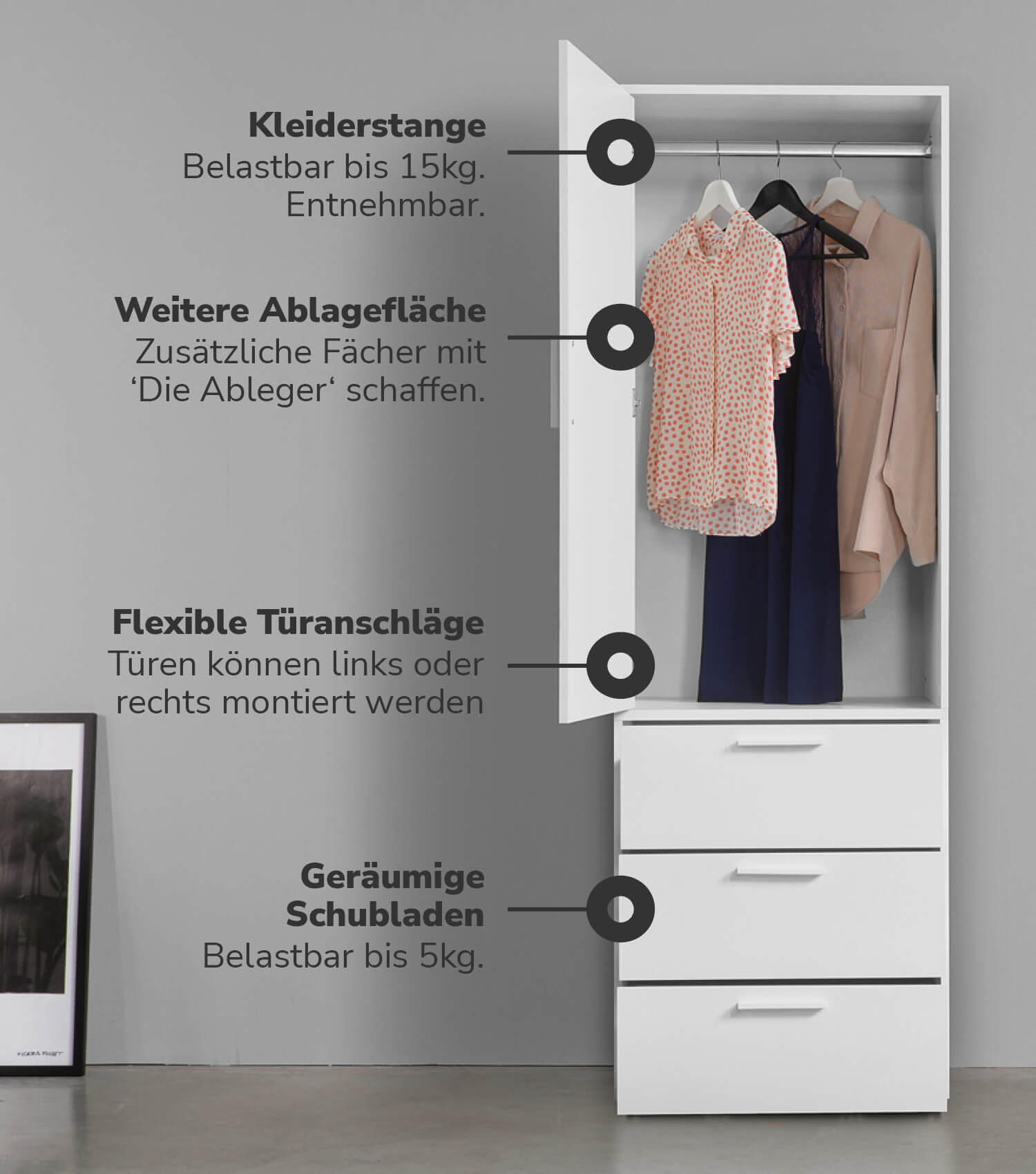 KLEIDERSCHRANK Der Grenzenlose - Weiß, Holzwerkstoff (60/187/58cm) - Mokebo