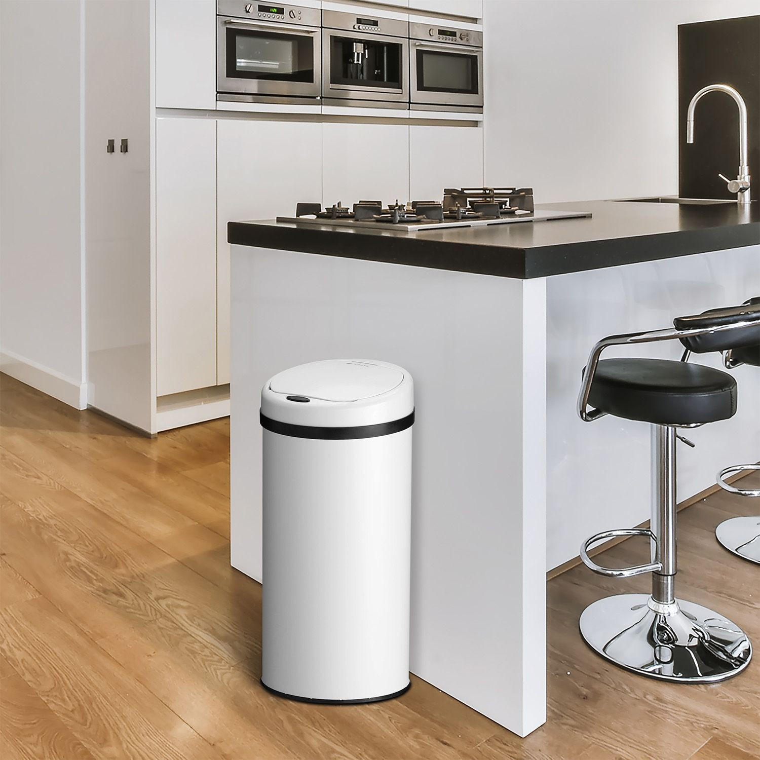 MÜLLEIMER rund 40L weiß mit Sensor - Weiß, Metall (31/68/31cm) - Juskys