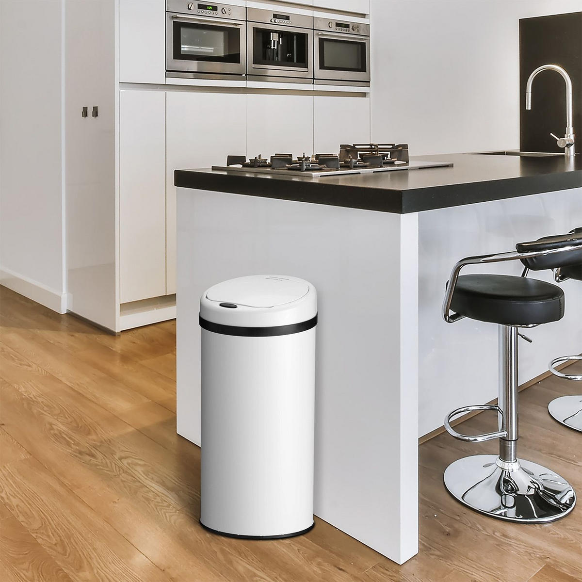 MÜLLEIMER rund 40L weiß mit Sensor - Weiß, Metall (31/68/31cm) - Juskys