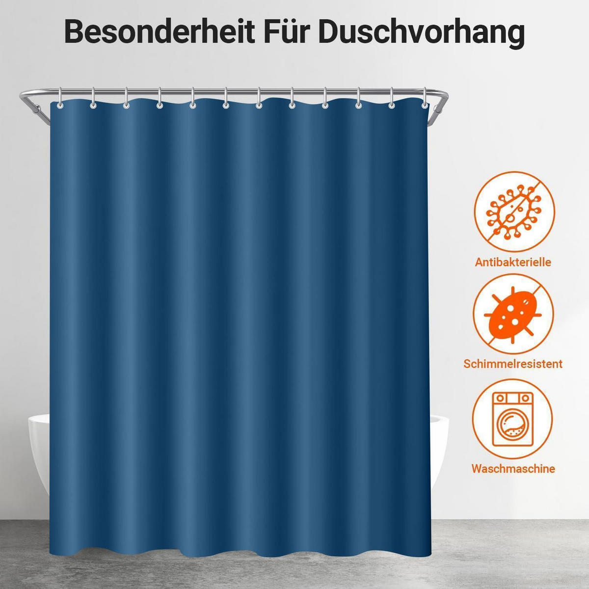 DUSCHVORHANG Dunkelblau 150 x 200 cm Textil Wasserabweisend Waschbar - Dunkelblau, Textil (150/200cm)