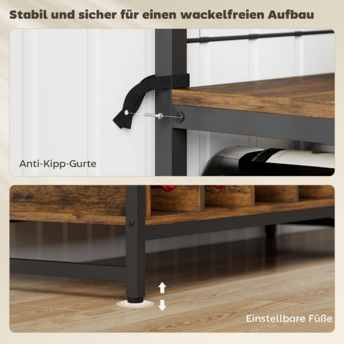 KÜCHENREGAL mit Arbeitsfläche,Küchenschrank,Metall+Holz,Braun - Braun, Metall (96.5/165/38cm) - LVHOM