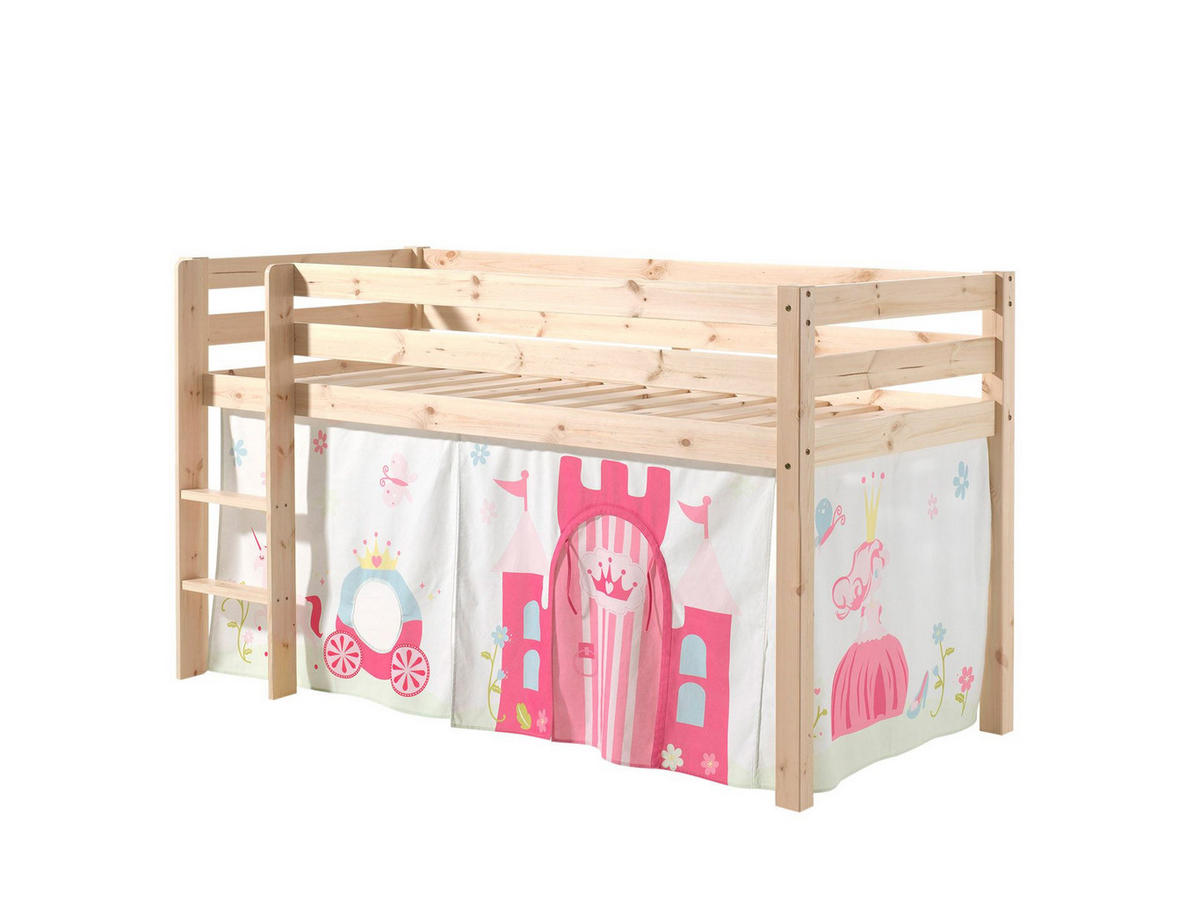 KINDERBETT Karolina 210x114x106 Massivholz Natur Textilset Princess 1 - Magenta/Kieferfarben, Holz (90/200cm) - 58aufmkessel