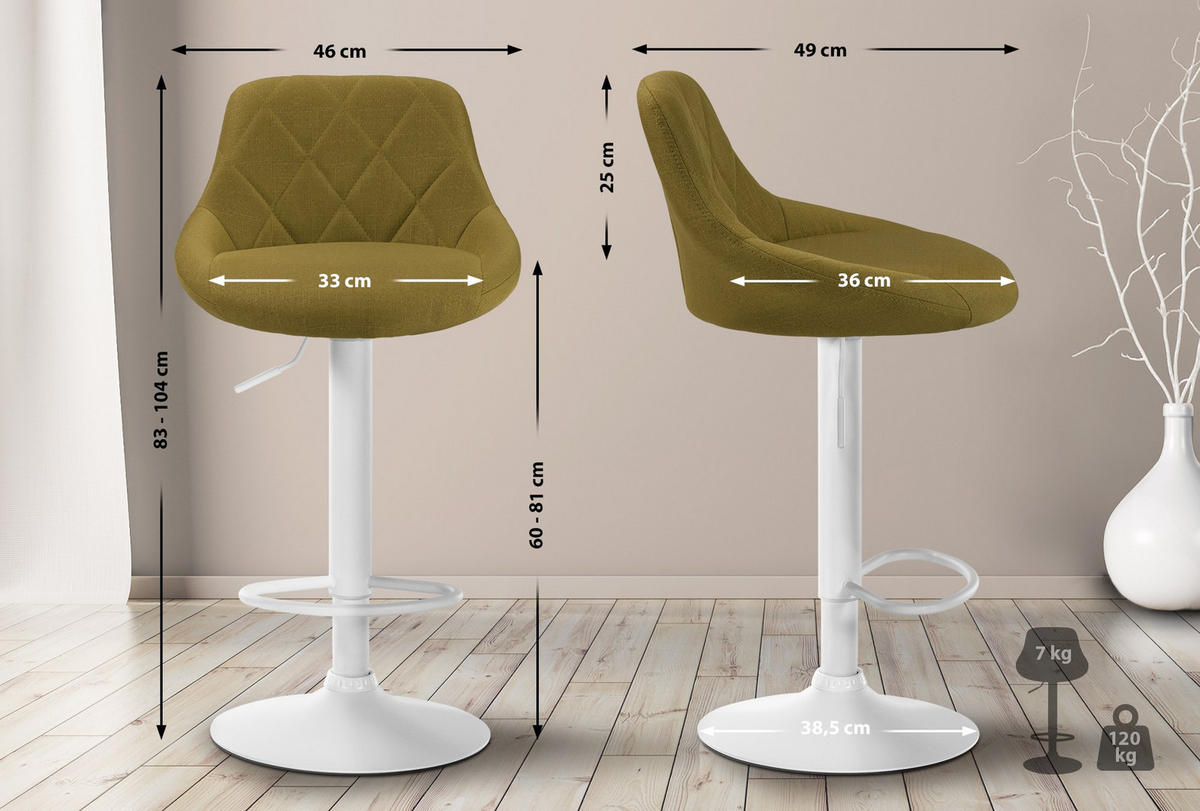 BARHOCKER Stoff grün - Weiß/Grün, Textil/Metall (46/83/49cm) - CLP