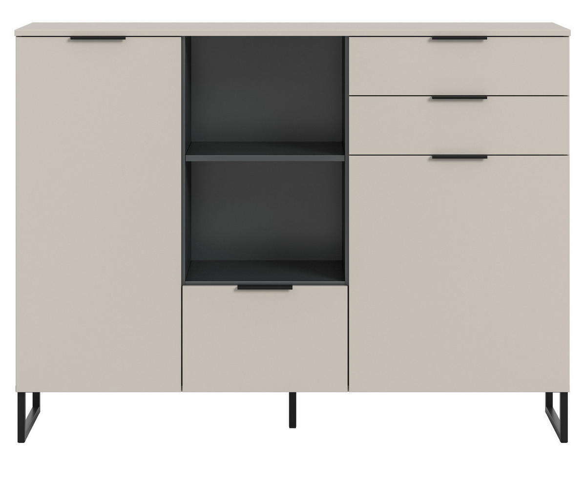 HIGHBOARD Kaschmir, Schwarz 150 x 112 cm, Kommode mit Soft-Close - Kaschmir/Schwarz, Holzwerkstoff/Kunststoff (150/150/37cm) - Inn.Furn