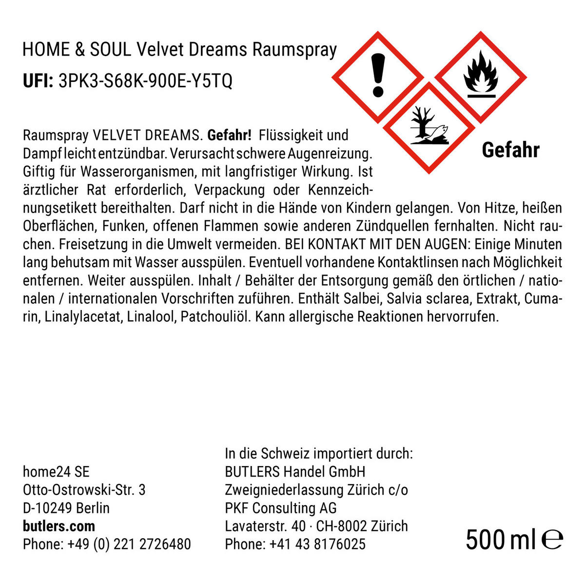 RAUMSPRAY Home & Soul Velvet Dreams - Transparent, Glas (7/7/21cm) - Butlers