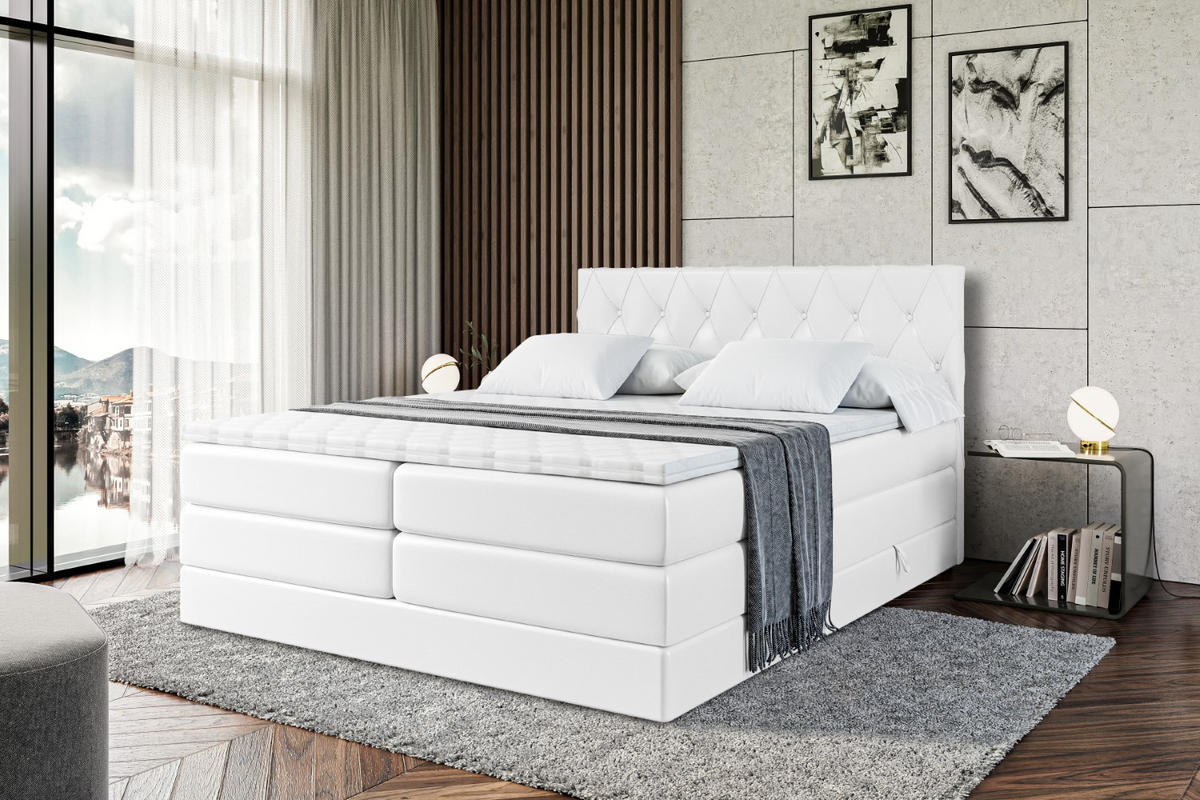 BOXSPRINGBETT AMAY-BZ KING - 200 x 200 - H3/H4 - Weiß Hochglanz - Weiß Hochglanz, Holzwerkstoff (200/200cm) - ALTDECOR