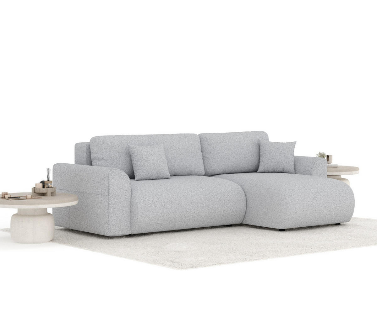 ECKSOFA MIT SCHLAFFUNKTION Bodega Hellgrau Webstoff - Hellgrau/Schwarz, Holz/Holzwerkstoff (235/138cm) - Maison de Reve