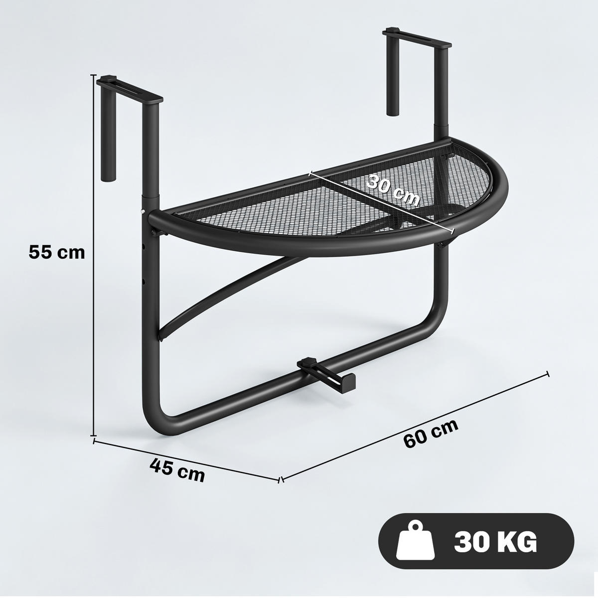 BALKONHÄNGETISCH, Schwarz, Metall - Schwarz, Metall (60/45/50cm) - Outsunny