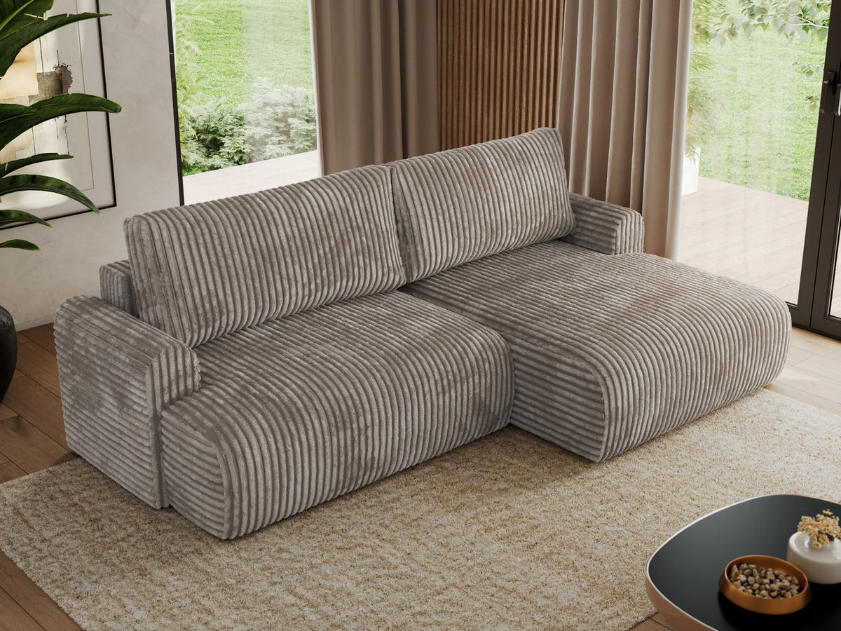 ECKSCHLAFSOFA TONO L Hellbraun Cord - rechts - Hellbraun/Schwarz, Kunststoff/Textil (150/260cm) - MKS