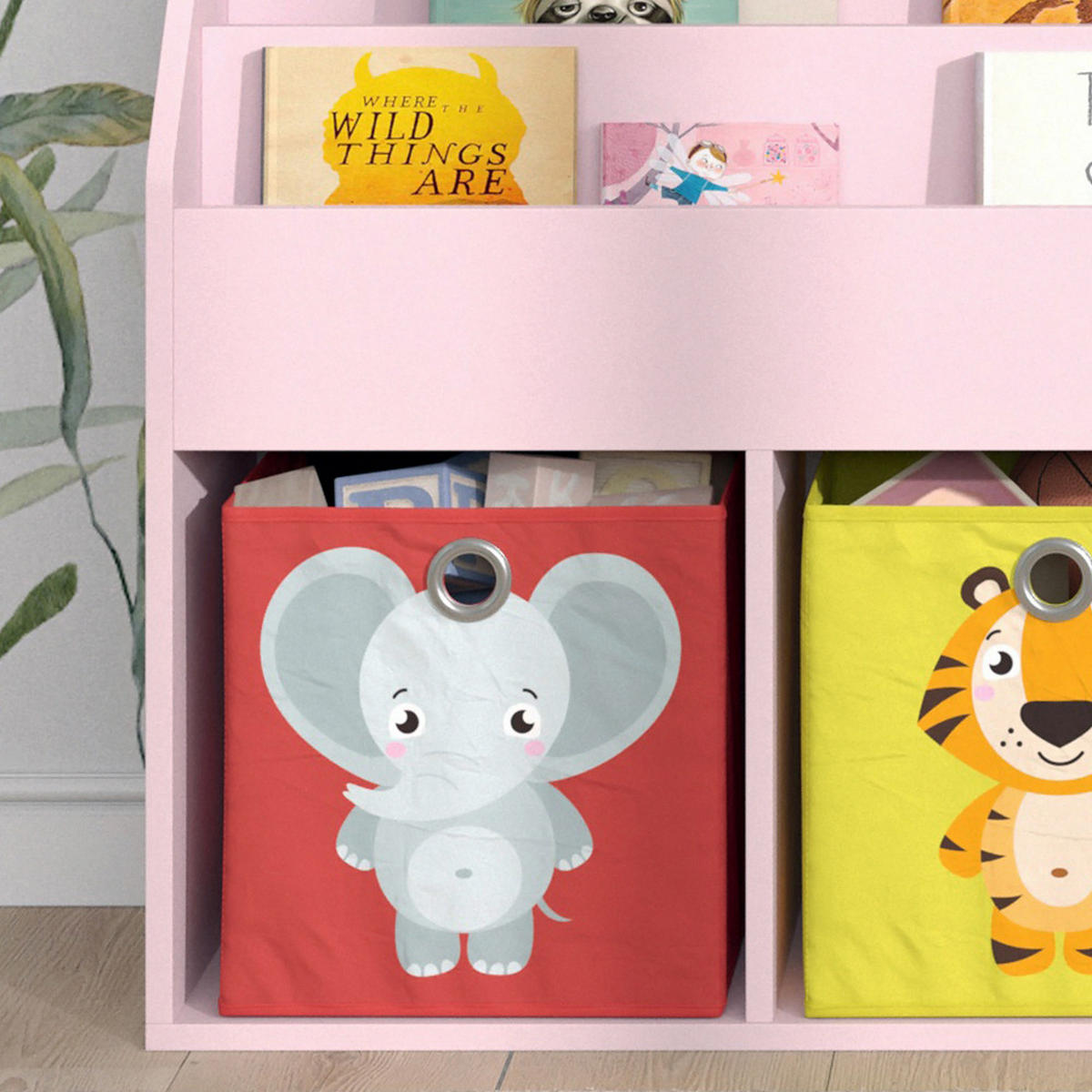 KINDERREGAL Luigi Rosa 72 x 79 cm mit 2 Faltboxen (Elefant, Tiger) - Pink, Holzwerkstoff (72/79/30.7cm) - Vicco