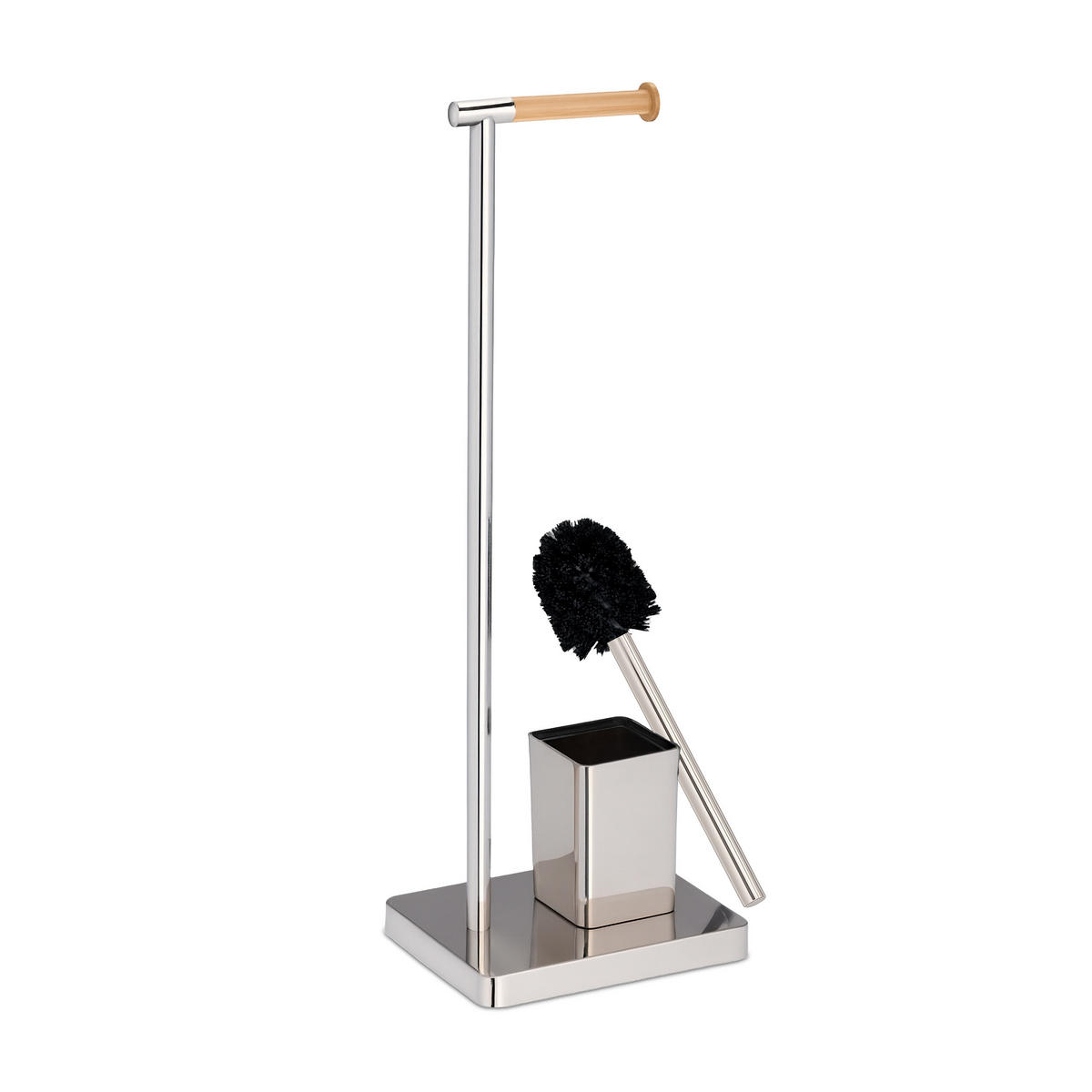 WC-GARNITUR Silber Edelstahl 2 Ersatzbürstenköpfe - Silberfarben, Kunststoff/Metall (23/66.5/18cm) - Relaxdays