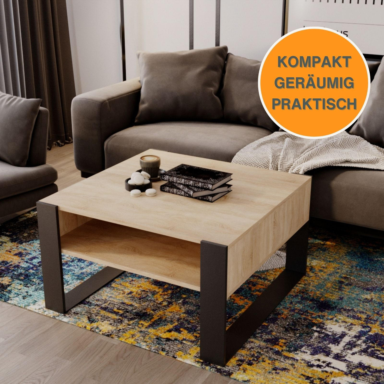 COUCHTISCH Karo_71.5 68/45/71,5 - Schwarz/Sonoma Eiche, Holzwerkstoff (72/68/45cm) - RAUMHIRSCH FURNITURE