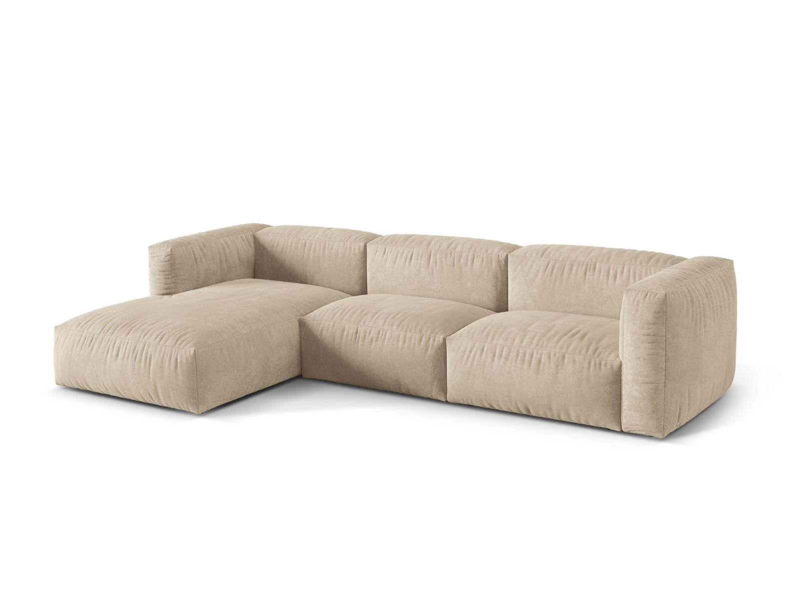 ECKSOFA modular links Martina aus Samt leichtes beige 3 Sitzplätze - Creme, Textil (176/332cm) - Micadoni