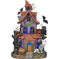 HALLOWEEN Haus mit Farbwechsel-LED 22 cm - Multicolor, Kunststoff (15/5/15cm)