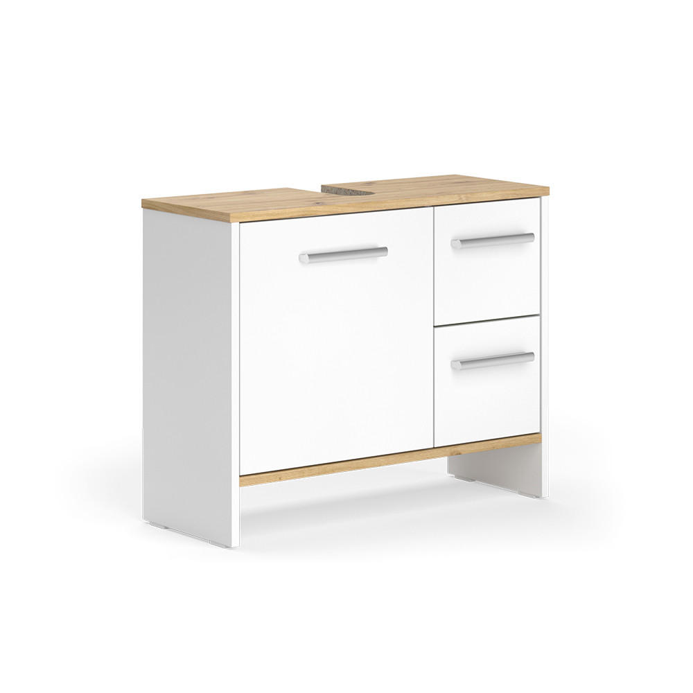 DISKB&Auml;NKSSK&Aring;P Karli Vit/gyllene ek 70.2x57 cm med 2 l&aring;dor och 1 d&ouml;rr Vit, Honungsek 57/70.2/27.9 cm