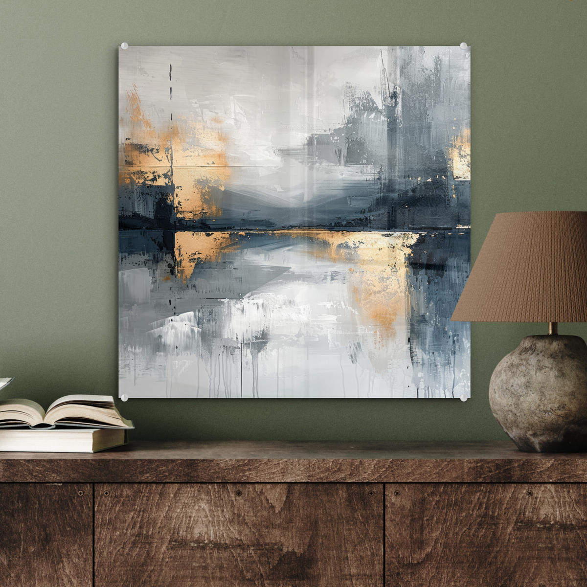 OBRAZ NA AKRYLOVOM SKLE Umenie - sivé - zlaté - abstraktné 50x50 cm - tmavosivá, sklo (50/50cm) - MuchoWow