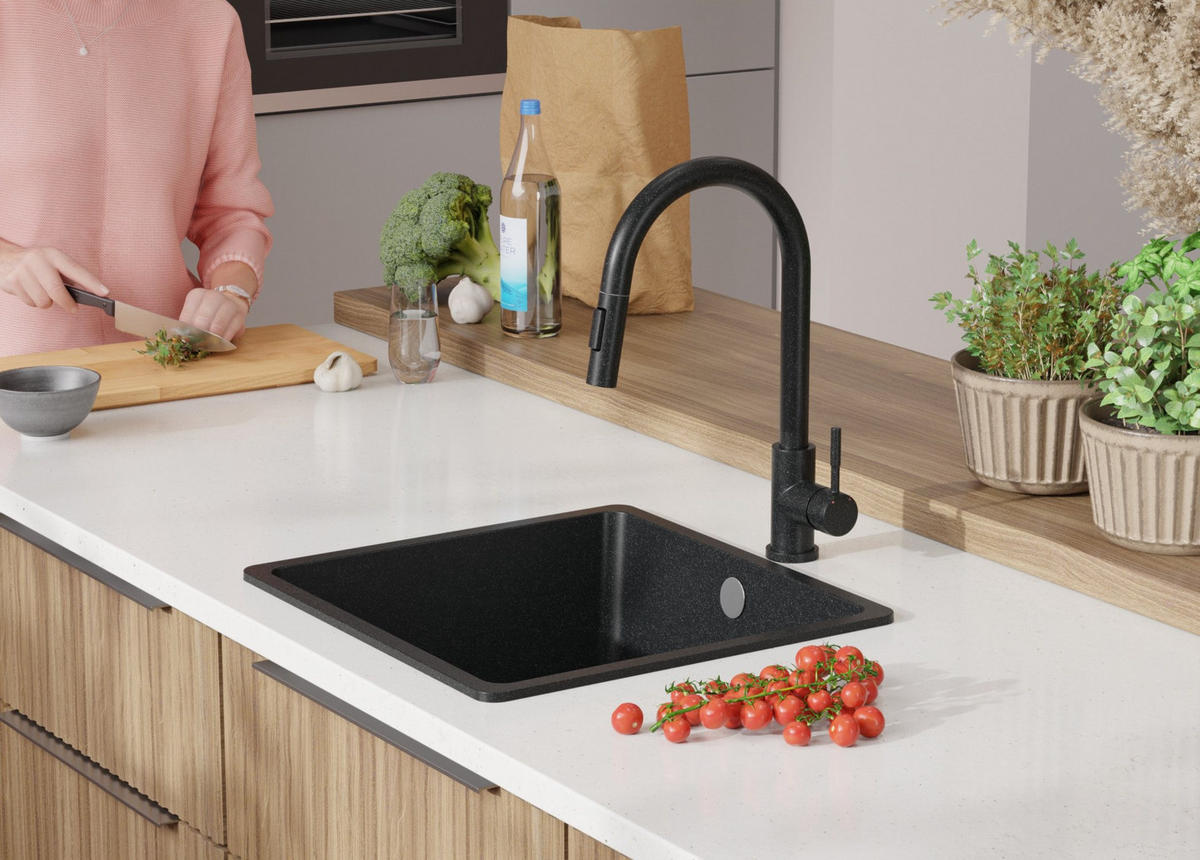 SPÜLBECKEN Venedig Slim Easy, 2-er set Anthrazit 46/44 cm 1 Becken + Ablauf-Set ab 50er Unterschrank - Chromfarben/Anthrazit, Kunststoff (46/20/44cm) - Primagran