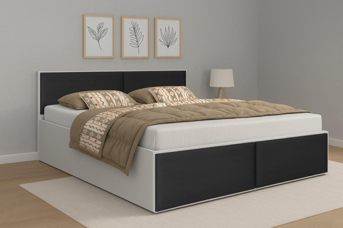BETT Schwarz ALDO 2 Mit Gepolsterten Paneelen 120x200 cm - Schwarz, Textil (120/200cm) - Sepro Meble
