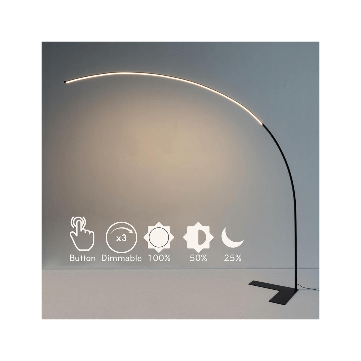 STEHLEUCHTE Avellino, Schwarz, 200cm, Dimmbar - Schwarz, Metall (200/200/200cm) - KOSILUM