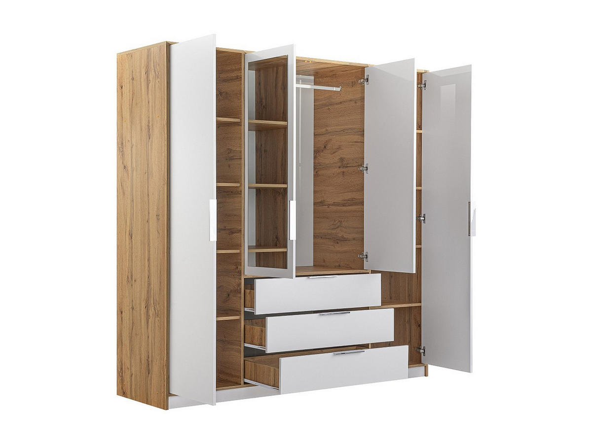 KLEIDERSCHRANK - 196 cm x 58 cm - Holz, Platte - Naturfarben Hell, Weiß LAMIKI - Naturfarben/Weiß, Holz (196/200/58cm) - Vente-Unique