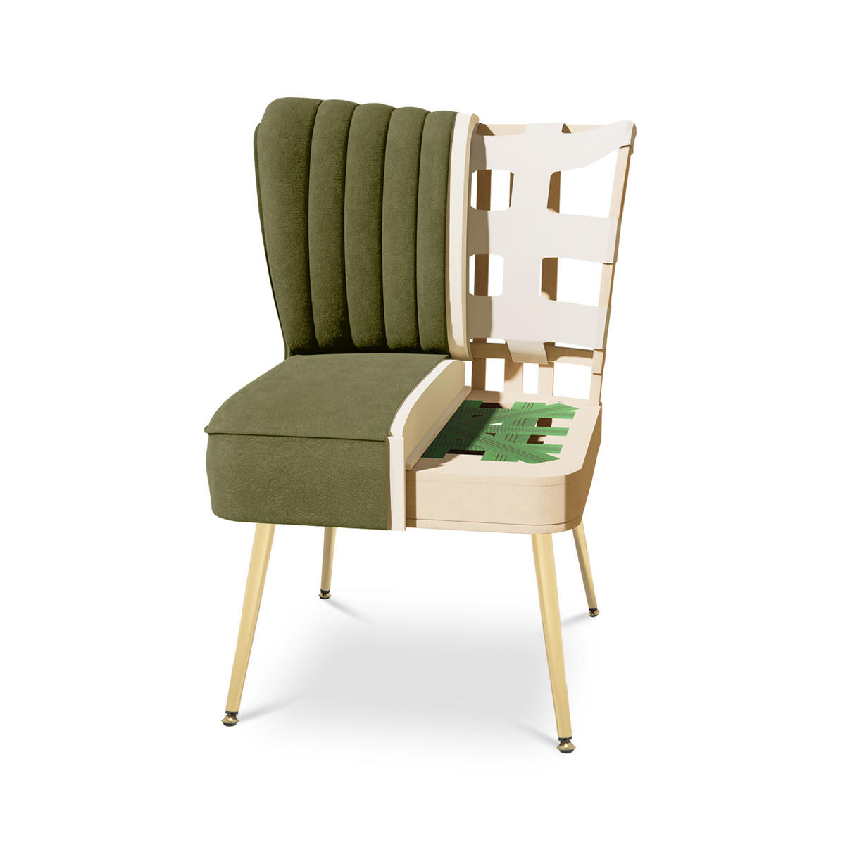 COCKTAILSESSEL 2er-Set Judith aus olivgrünem Samt - Goldfarben/Olivgrün, Holz/Textil (53.5/72/67.5cm) - Sicaan