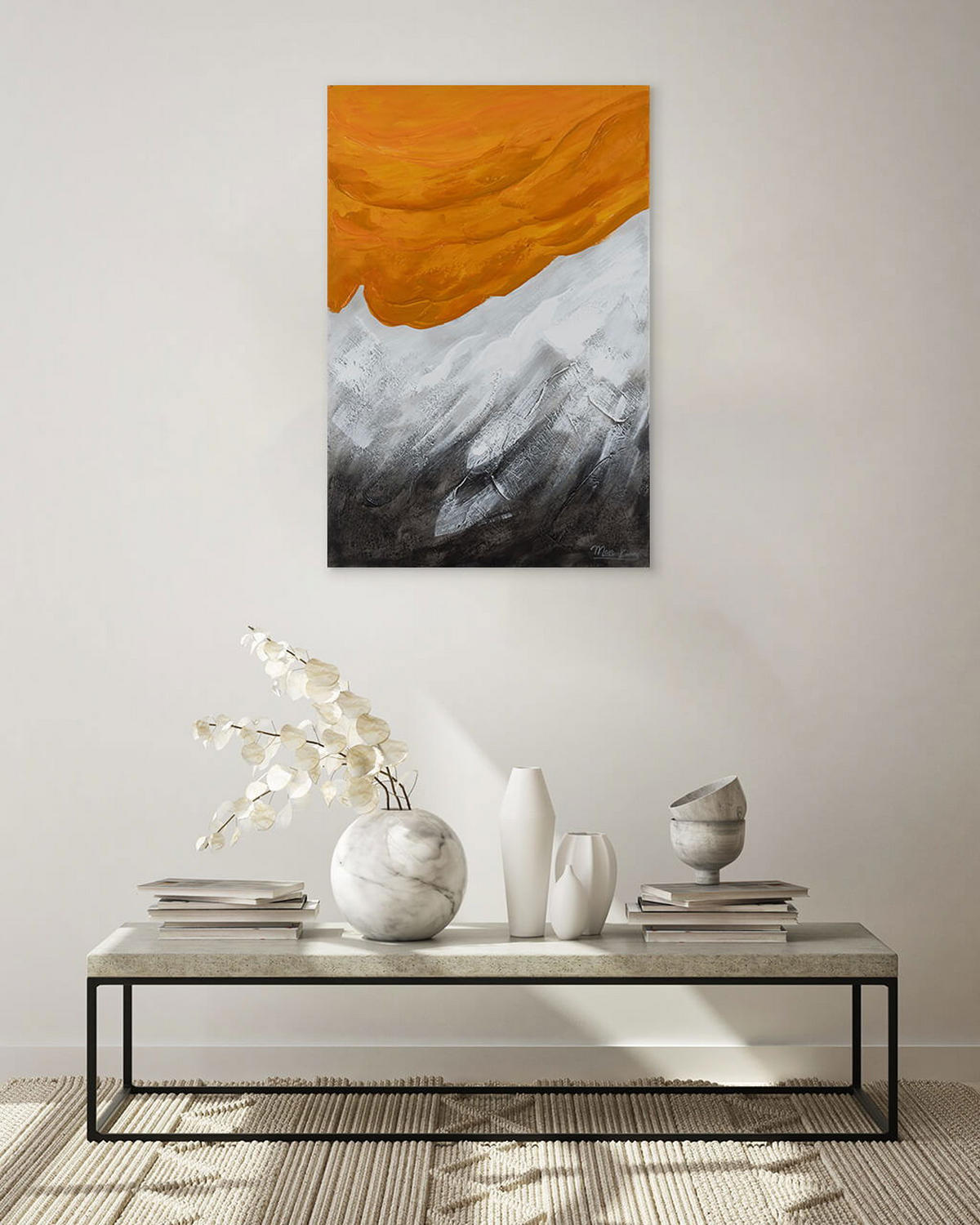 ACRYLBILD HANDGEMALT 60/90 cm - Orange/Grau, Holz/Textil (60/90cm) - KUNSTLOFT