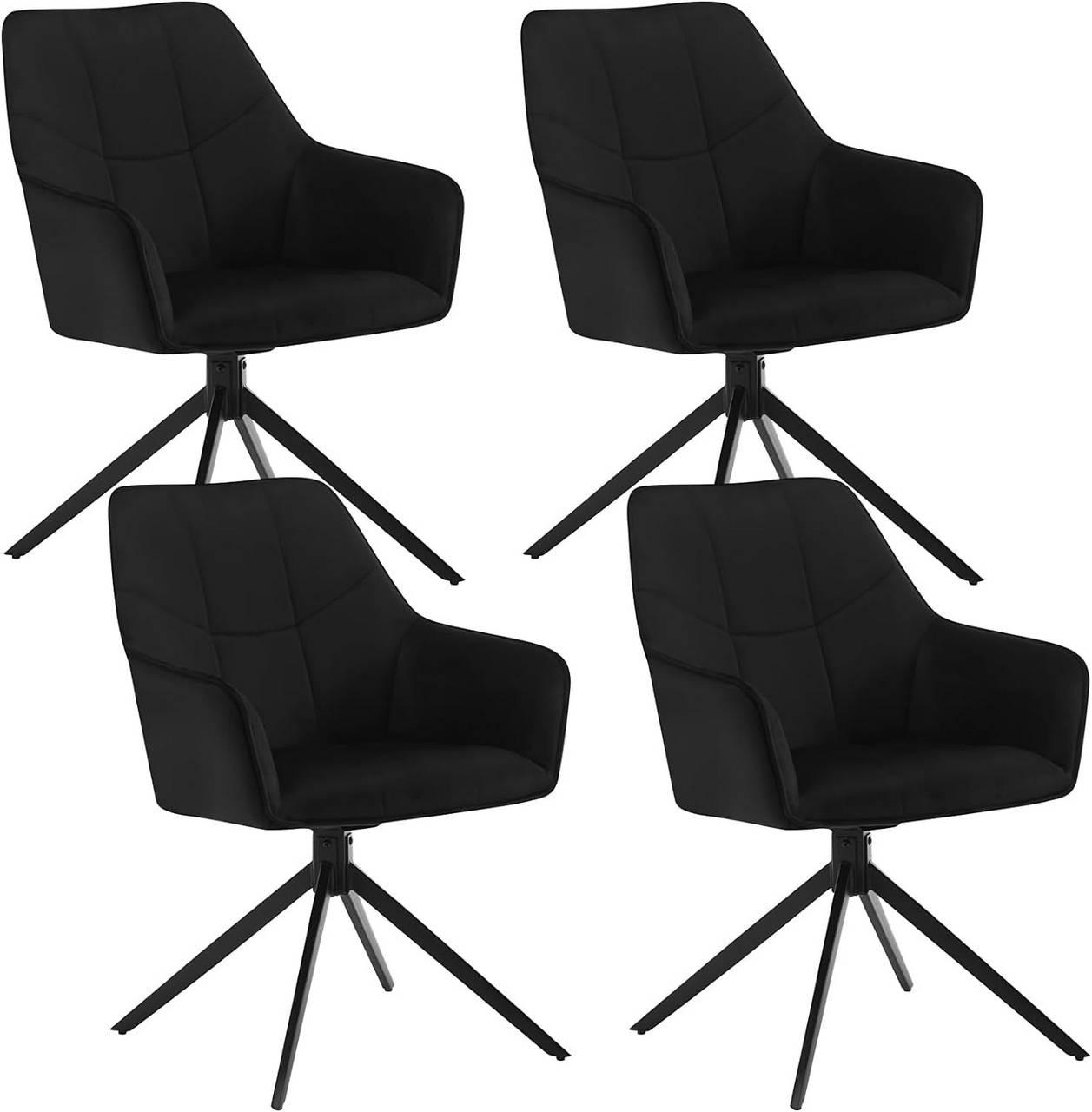 ESSZIMMERSTUHL 4er Set, Samt, Metallbeine, Schwarz - Schwarz, Kunststoff/Textil (58/86/63.5cm) - Woltu
